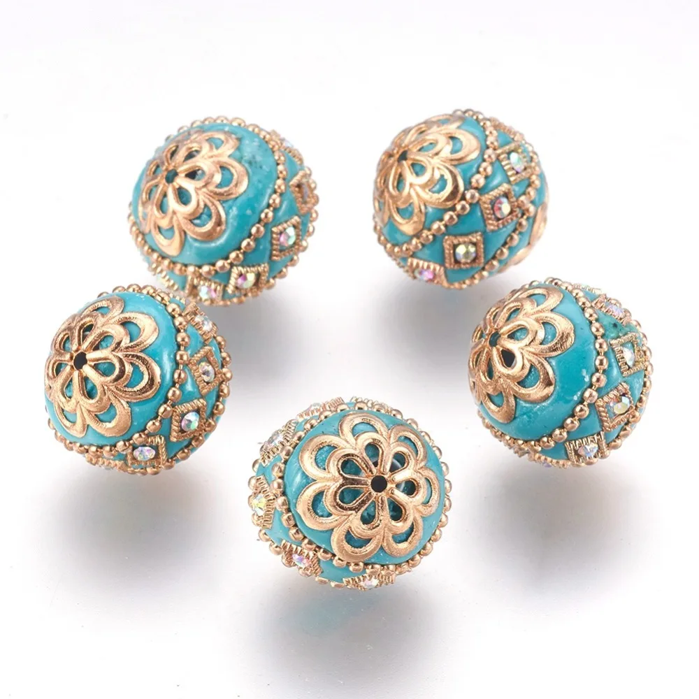 5pcs 20mm Handmade Indonesia Beads with Metal Findings Round Antique DIY Jewelry Making Necklace Bracelets Supplies