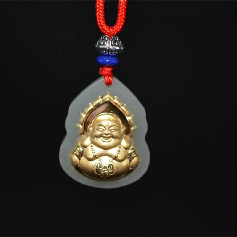 

QIANXU Jade Buddha Glod Necklace Pendant Jade Jewelry Fine Jewelry