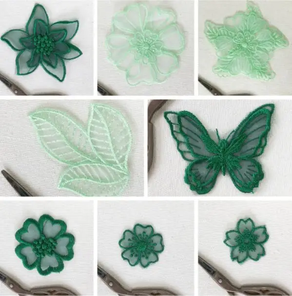 5 Pieces/lot Green Color Beautiful 3D Flower Lace Applique Butterfly Leaf Pattern Sewing Trims DIY Craft