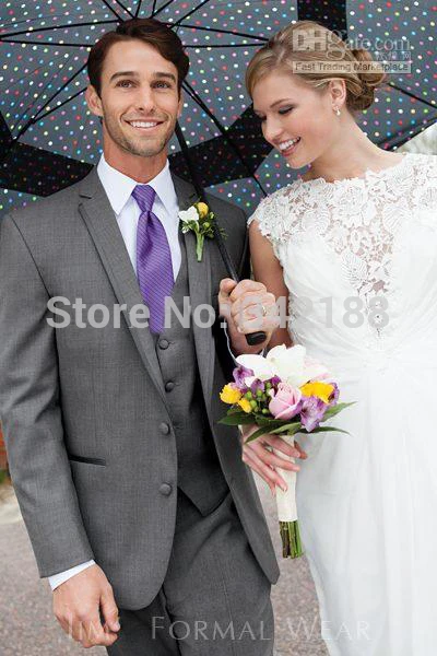 

top saleDark gray Two buttons Notch Lapel Groom Tuxedos Groomsmen Men Wedding Suits/wester suitswedding men clothes