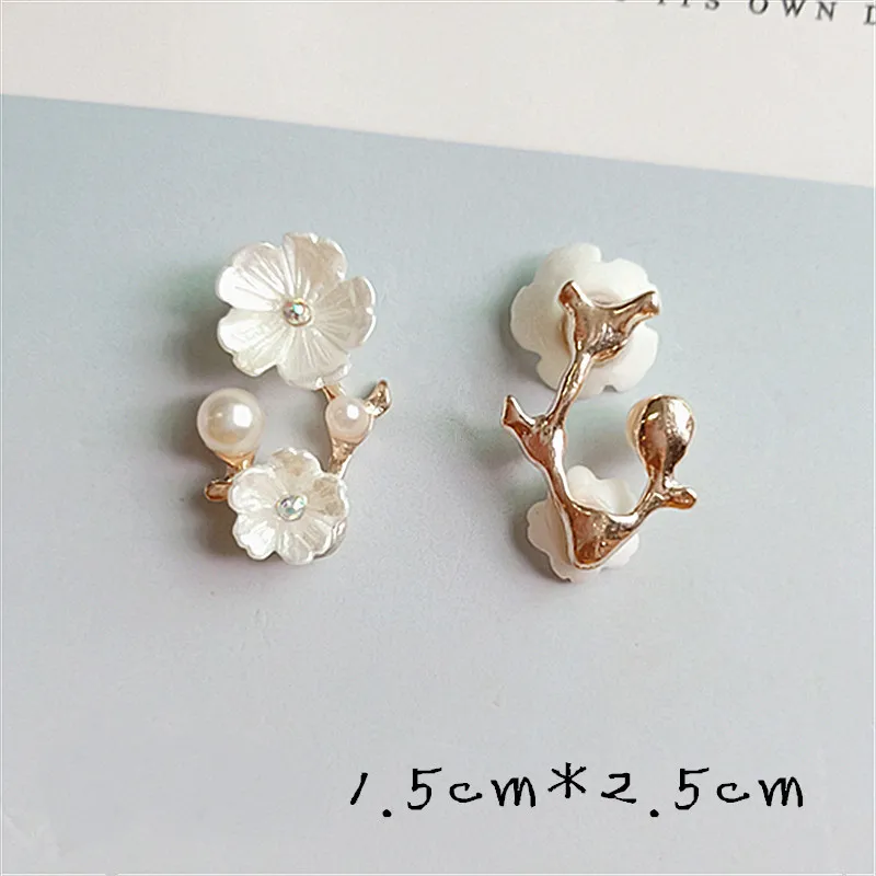 10 PCS 1.7*2cm 1.5*2.5cm Metal Alloy KC Gold Color Imitation Pearl Flowers Connectors Charm For Jewelry Making