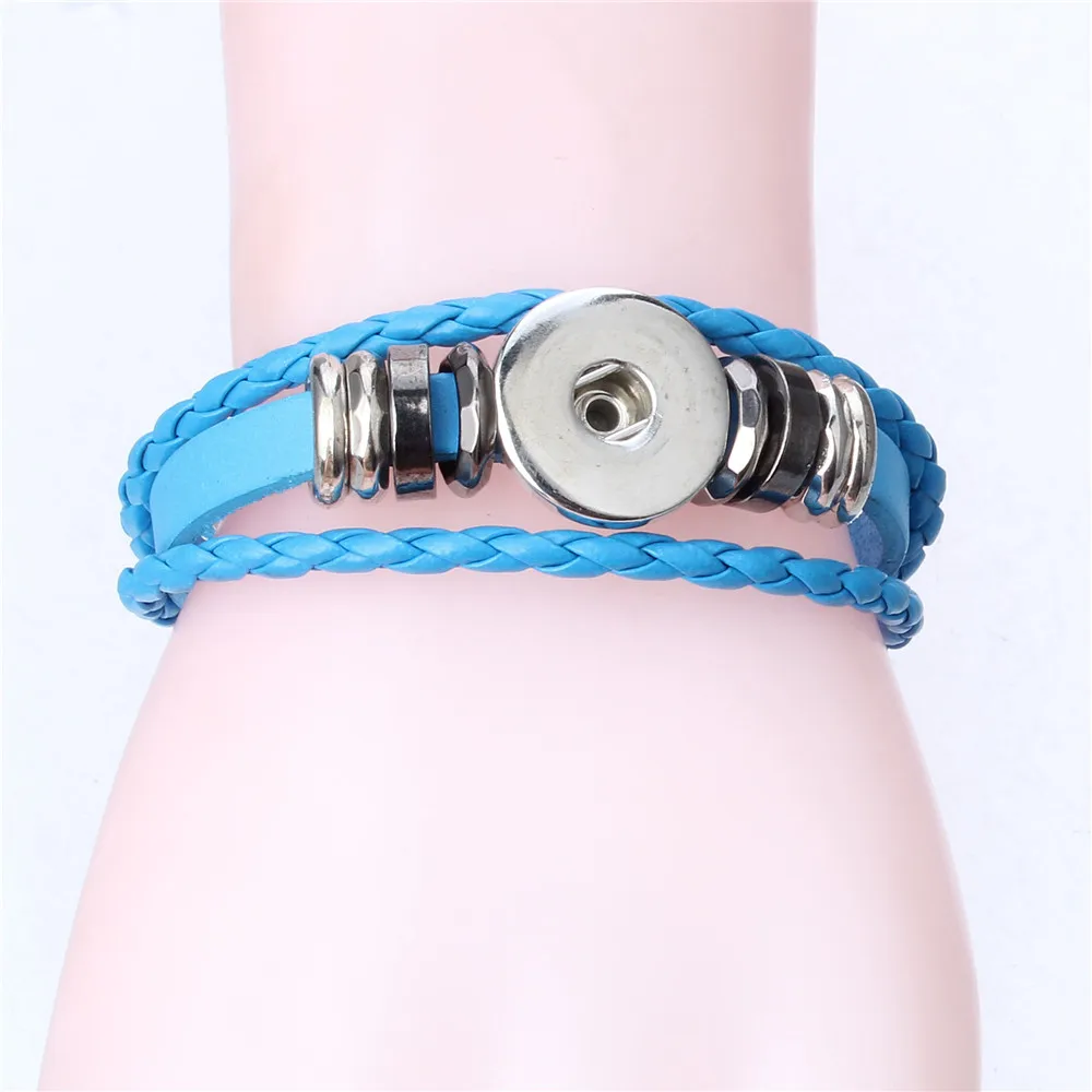 Hot Sale Snap Button Bracelet Bangle Snap Leather Bracelet Retro Handmade Braided Leather Bracelet fit 18MM Snap buttons jewelry