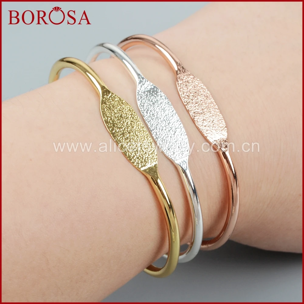 

BOROSA 10PCS Wholesale Blank Bangle Setting for Women,Gold Color Cuff Bangle High Quality Fashion Jewelry PJ068