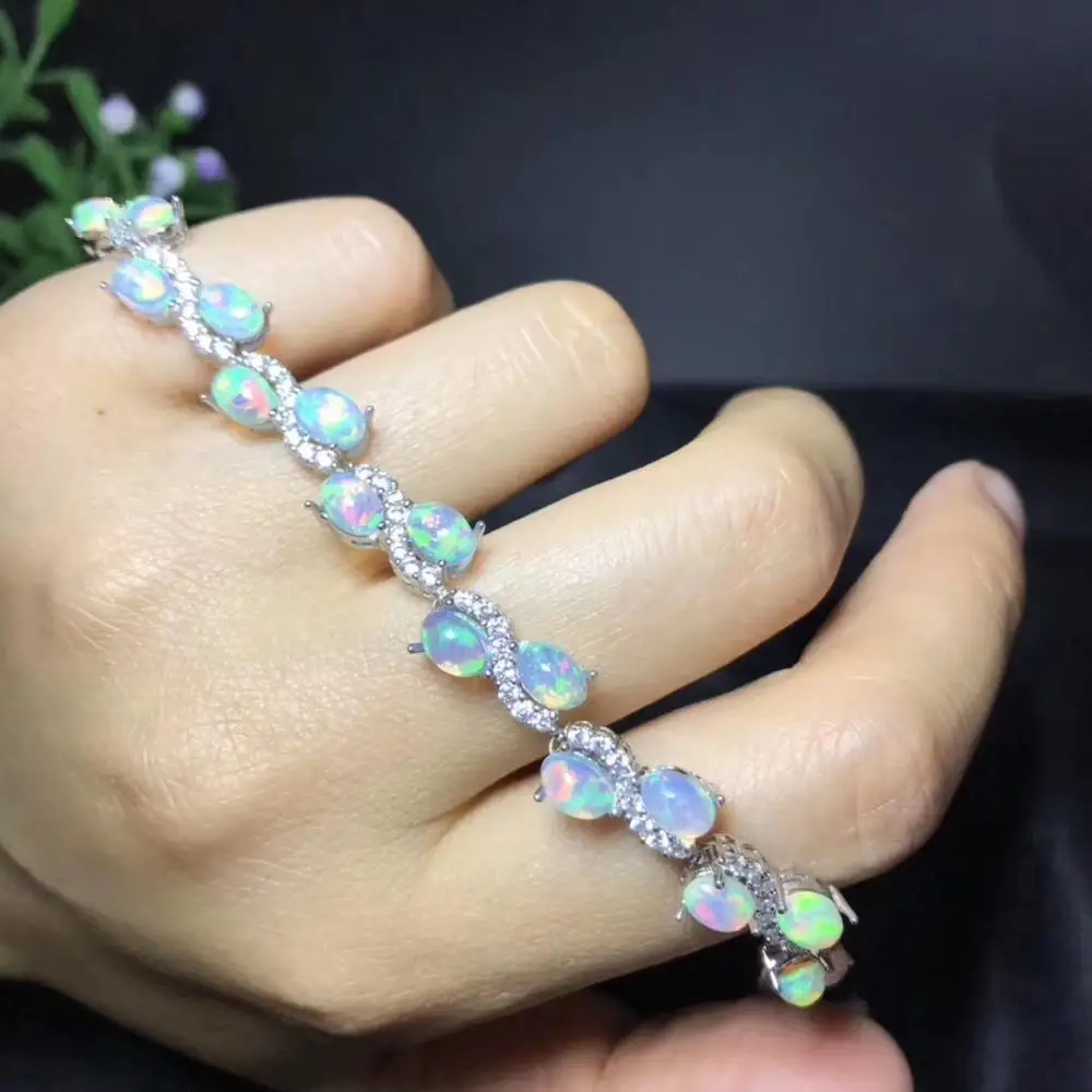 Natural opal bracelet, All kinds of fire colors are beautiful, 925 pure silver mosaic hot selling style, Ladies New Style