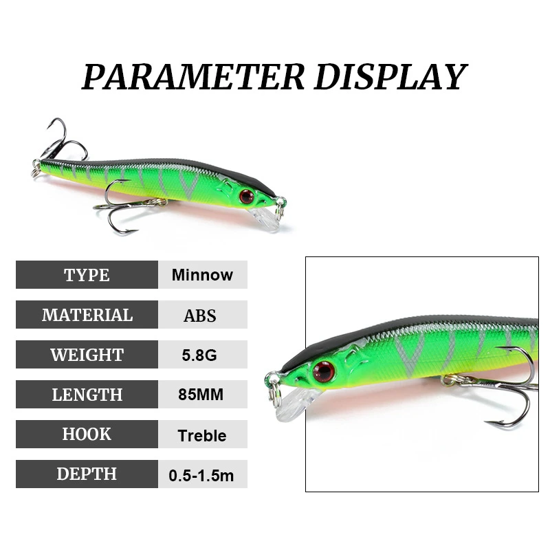 1pc Minnow Fishing Lure 3D Eyes 8.5cm/5.8g Crankbait Wobblers Artificial Hard Bait Bass Pike Carp Fishing Pesca