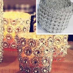 1 yard/90cm wedding cake decoration ribbon bling drill mesh wrap ribbon silver rhinestone sunflower flower plastic plating drill