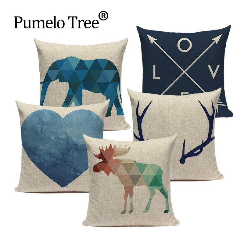 Custom High Quality  Animal Pillow Cover Geometric Deer Cushion Cover Nordic Decoration Home Pillowcase 45X45Cm Letter Pillows