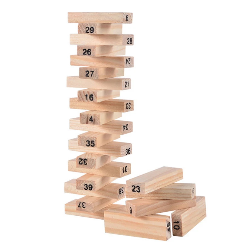 Juguete de bloques de construcción para niños, Mini torre de madera divertida, apilador de dominó de madera dura, juego educativo Montessori, regalos, 54 Uds.