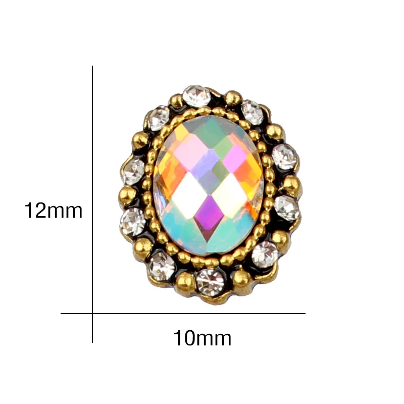 New 10pcs Mix color Rhinestones Oval Alloy 3d Nail Art Decorations DIY Glitter Alloy Nails Tools Free Shipping