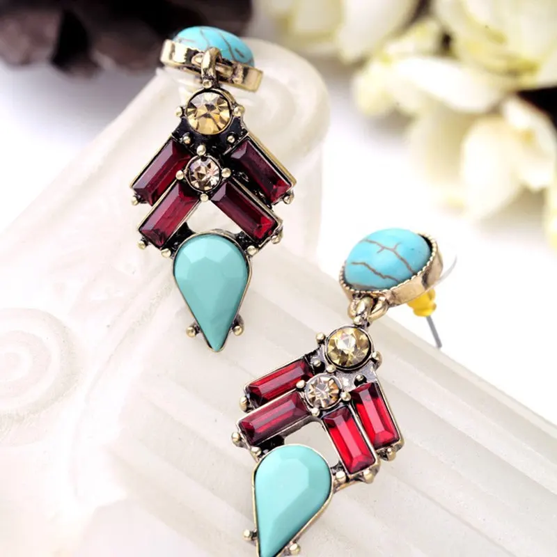 LUBOV Retro Natural Stone Mixed Joker Bohemia Drop Earrings For Women And Girls Trendy Rhinestone Accessories Jewelry Gift