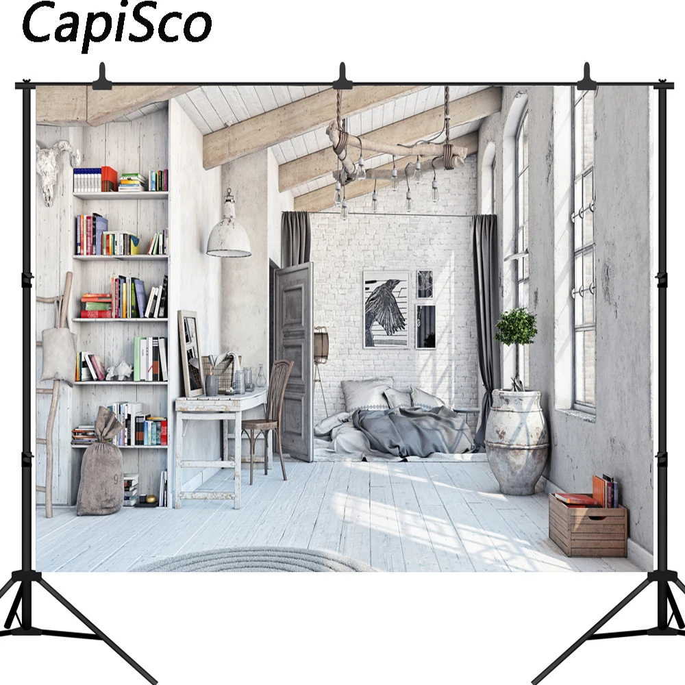 Capisco Old Gray White House Rural Brick Wall Wooden Floor Ladder Interior Backgrounds Photography Backdrops For Photo Studio