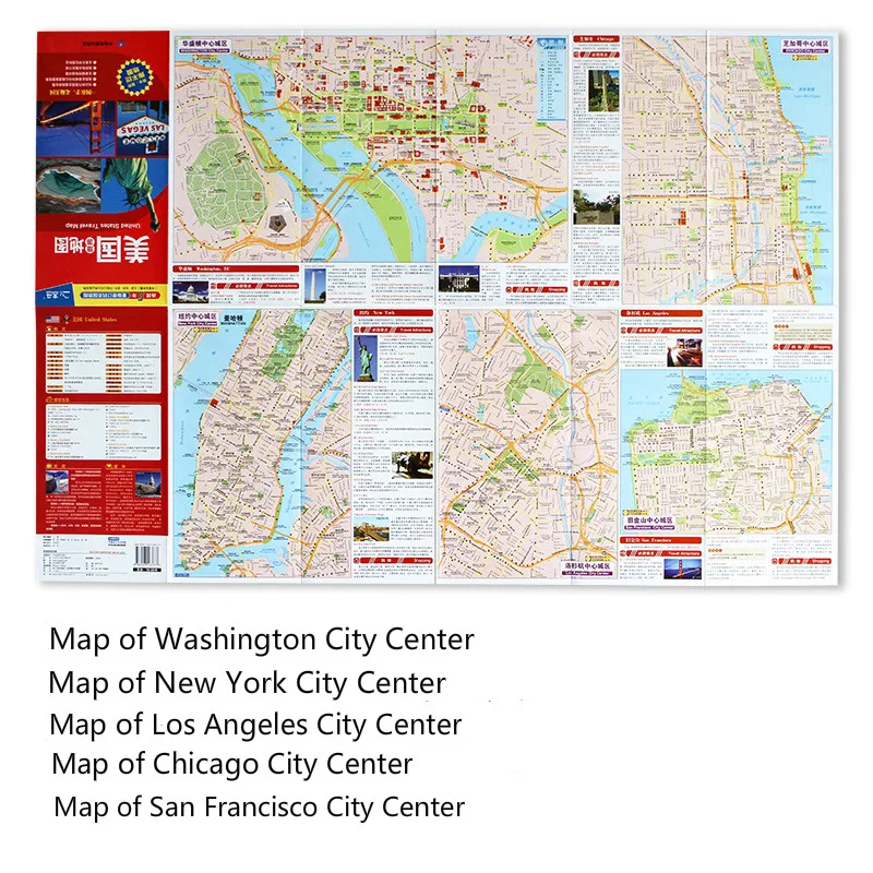 Mapa de viagem dos Estados Unidos Chinês e Inglês Laminado Dupla Face Mapa Portátil À Prova D \'Água Todas as Rodovias dos EUA (e números)