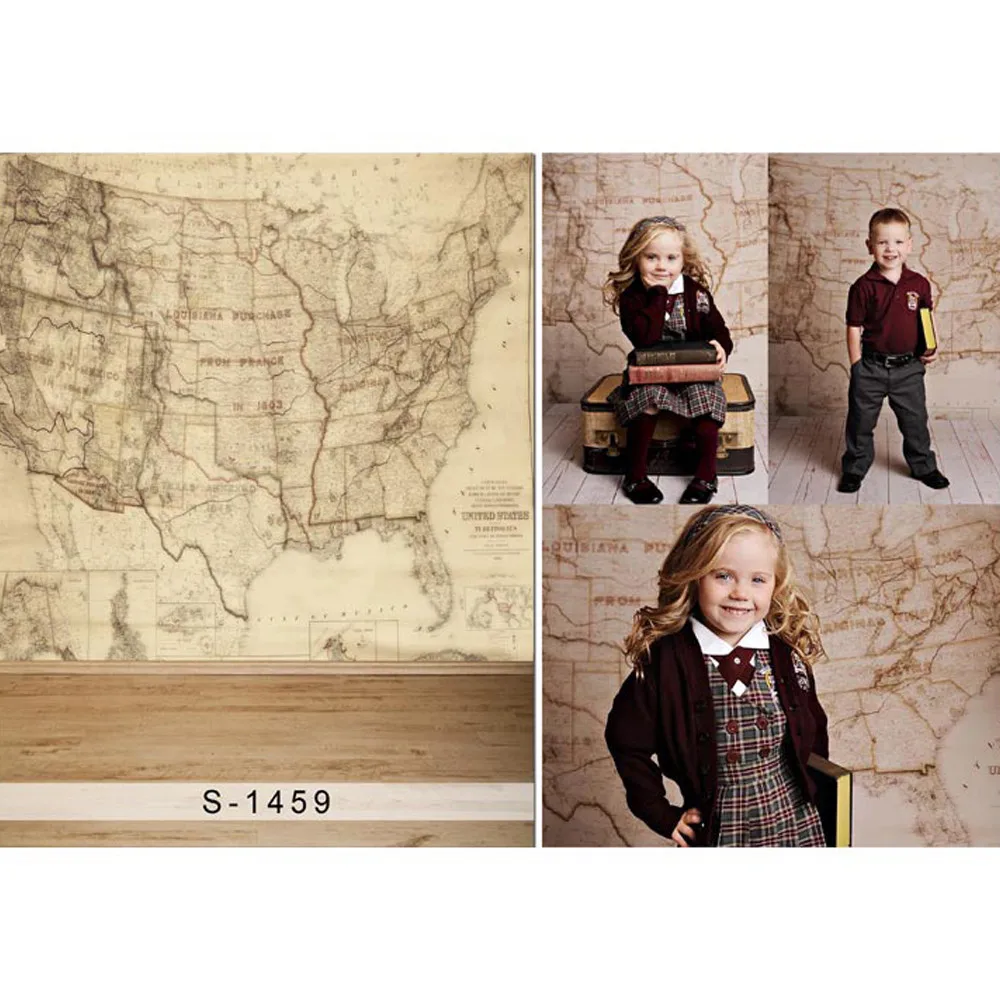 Old World Map Wall Photography Backdrop Retro Vintage Wooden Floor Newborn Baby Genius Kids Children Photo Studio Backgrounds