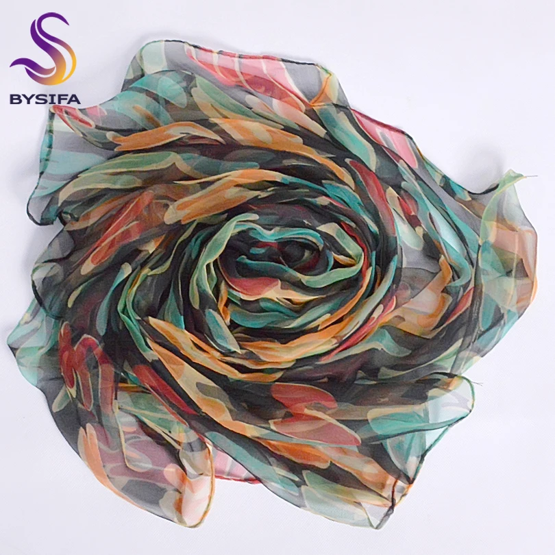 New Blue Orange Silk Scarf Printed 2016 New Brand 100% Pure Silk Scarves Wraps Spring Autumn Female Large Size Long Scarves