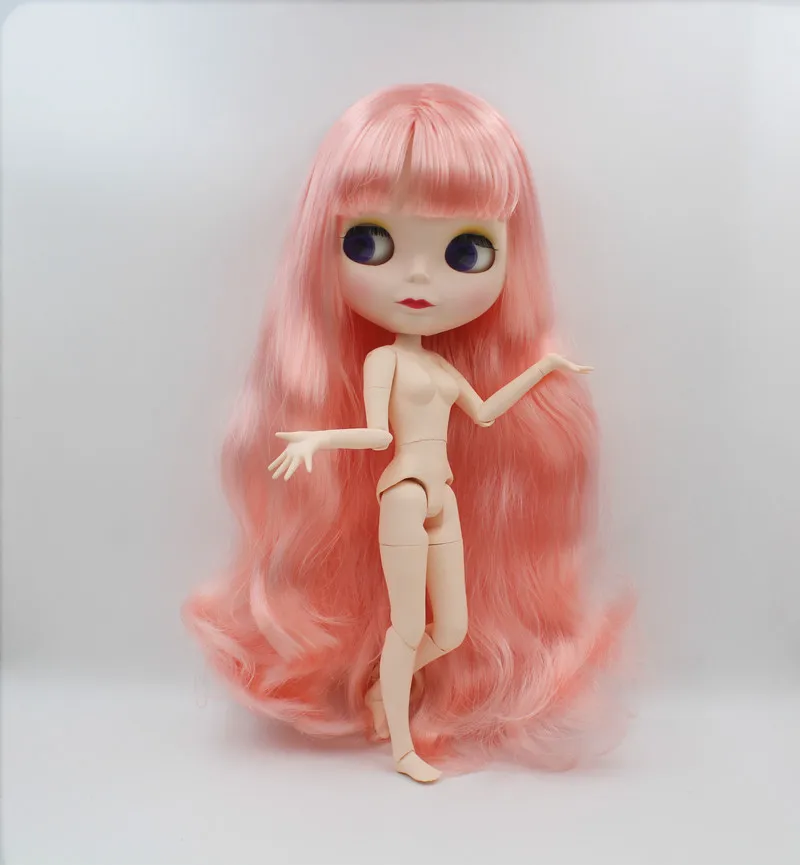 Blygirl,Blyth doll,Peach pink curly hair, 19 joints body, new face shell doll, 1/6 nude doll, can give her makeup and clothes