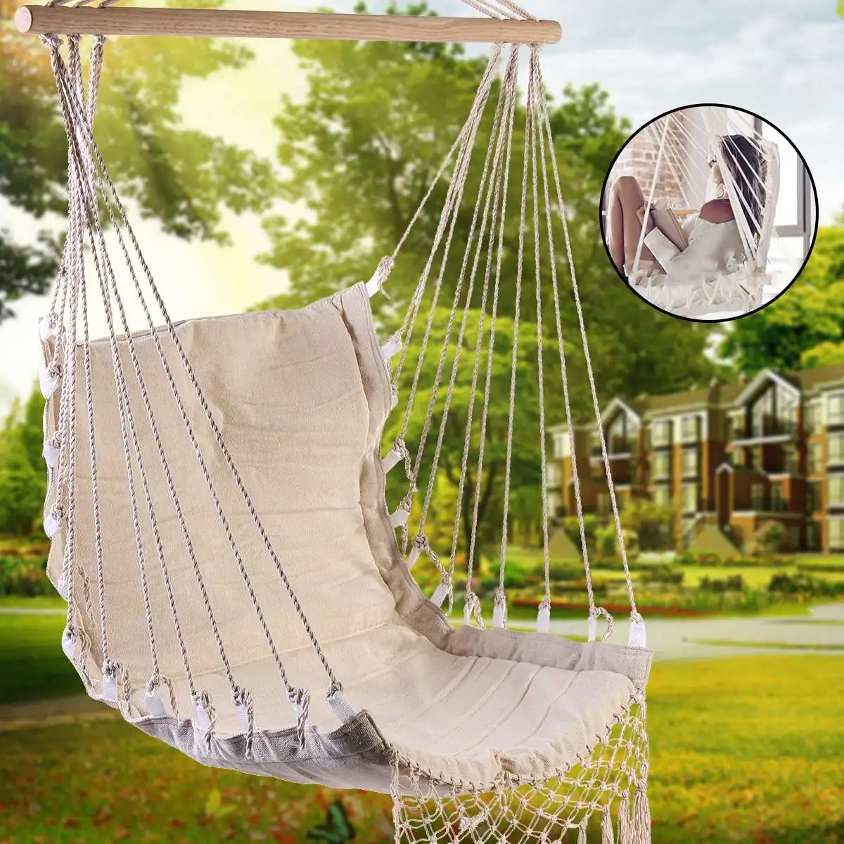 

Cotton Canvas Hammock Chair Swing Hanging Chair College Dormitory Chair Indoor Outdoor Garden Kids Adult Furniture Hanging Swing