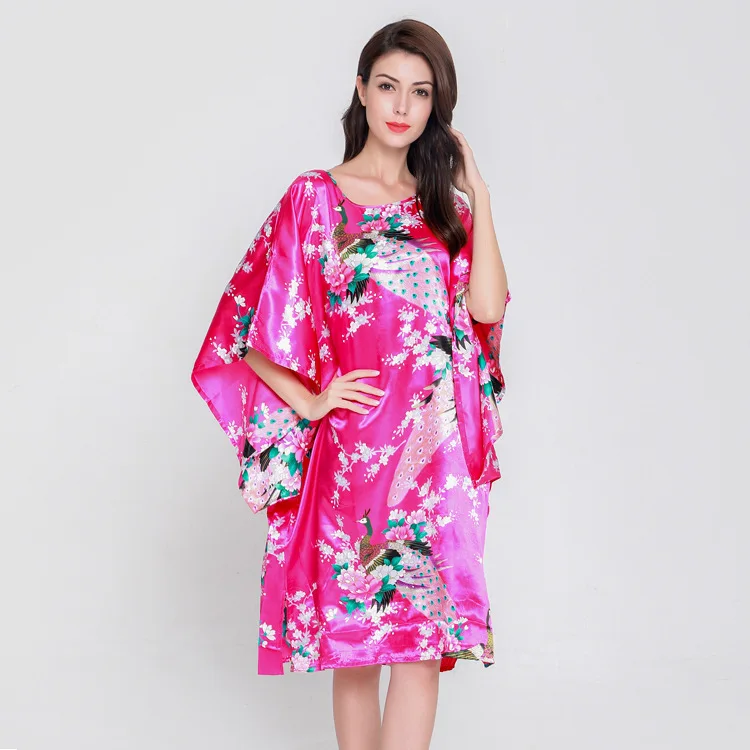 High Fashion Blue Chinese Female Polyester Robe Gown Novelty Vintage Yukata Casual Sleepwear Wholesale Retail One Size S014-Q