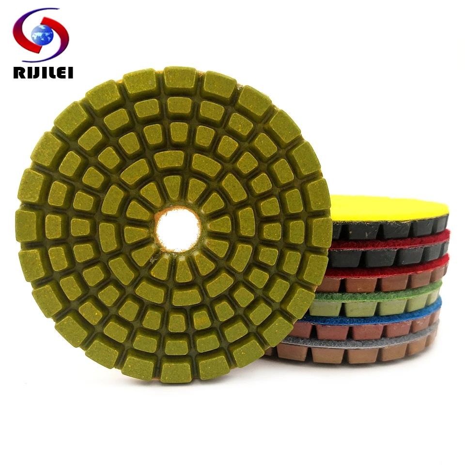 RIJILEI 7PCS/Set 4 Inch Diamond Polishing Pads For Concrete Floor Marble Thicknees 6mm Wet Grinding Discs Polishing Stone LW03