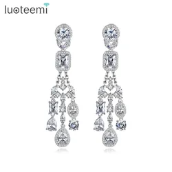 LUOTEEMI Design Big Exquisite Chandelier Long Drop Earring for Women Wedding Party Luxury CZ Silver Color Jewelry Christmas Gift