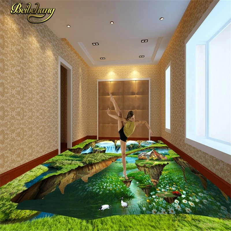 beibehang Custom papel de parede 3D Grassland Floor Painting Living Room Bedroom Self-adhesive Waterproof Wallpaper For Bathroom