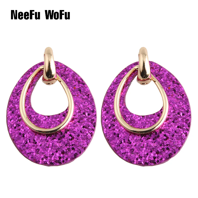 NeeFu WoFu Drop Water Big Flash Leather Earrings For Woman Fashion Earrings Grote Oorbellen Dangle Ear Large Long Earring brand