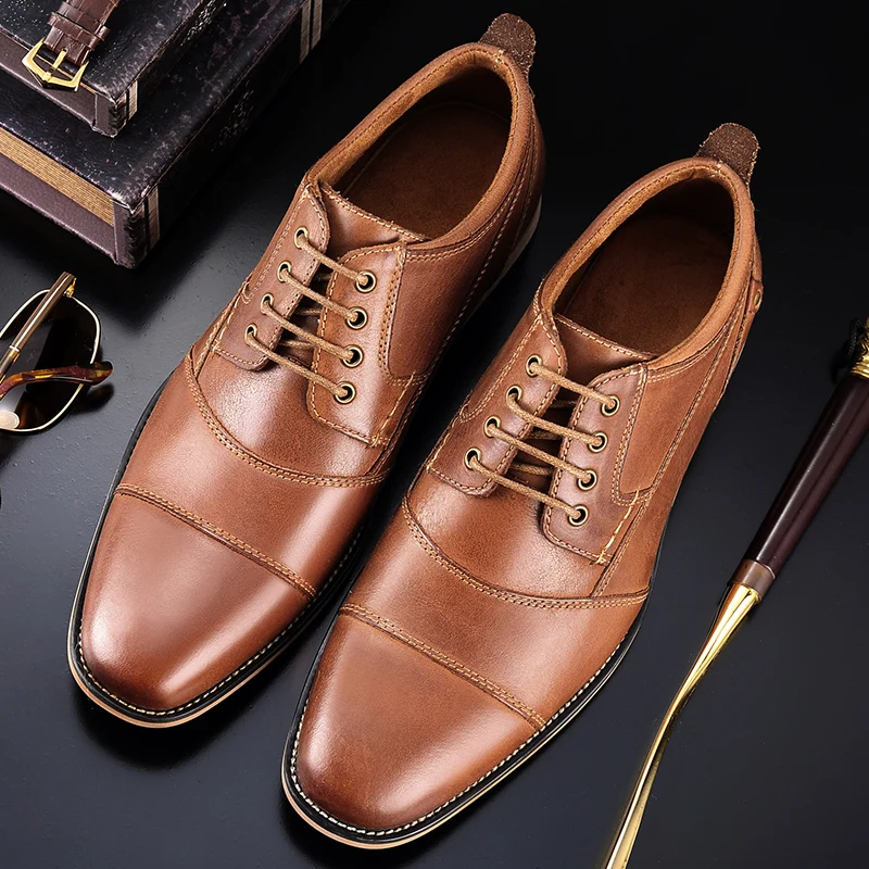 2022 Spring New Men\'s Business Dress Shoes Genuine Leather England Fashion Casual Oxfords Shoes Classic Three Colors Size 7.5-13