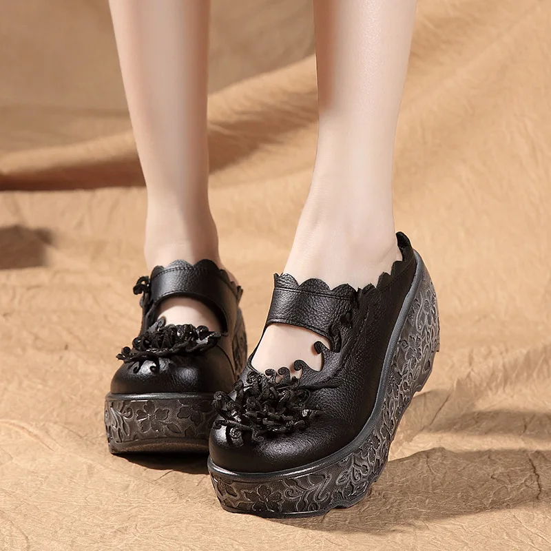 2024 Classic Retro Flower Summer Women Sandals Slippers Platform Wedges Sandals High Heels Genuine Leather shoes Fashion Sandals