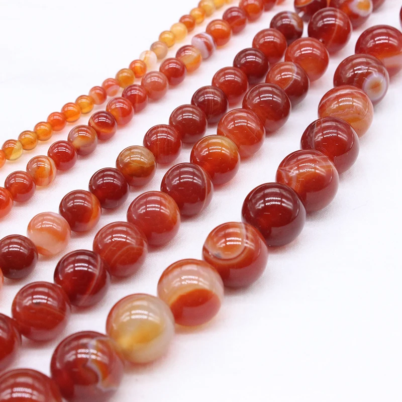 Natural Stone Beads Red Stripe agat Onyx Round Loose Beads 4 6 8 10 12 14mm Fit Diy Space Bracelet Necklace Jewelry Making