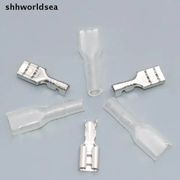 

Shhworldsea 500Sets/Lot 4.8mm transparent sheath inserted spring car Crimp Terminal Female Spade Connector Faston with insulator