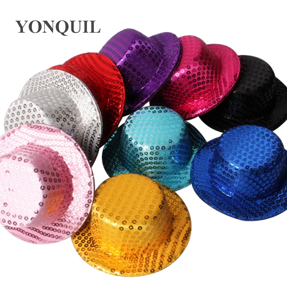 13CM Round Fashion Sequin Fascinator Base Glitter Millinery Headpieces Material Cocktail Hats Mixed Color 10 Colors 50Pcs/Lot