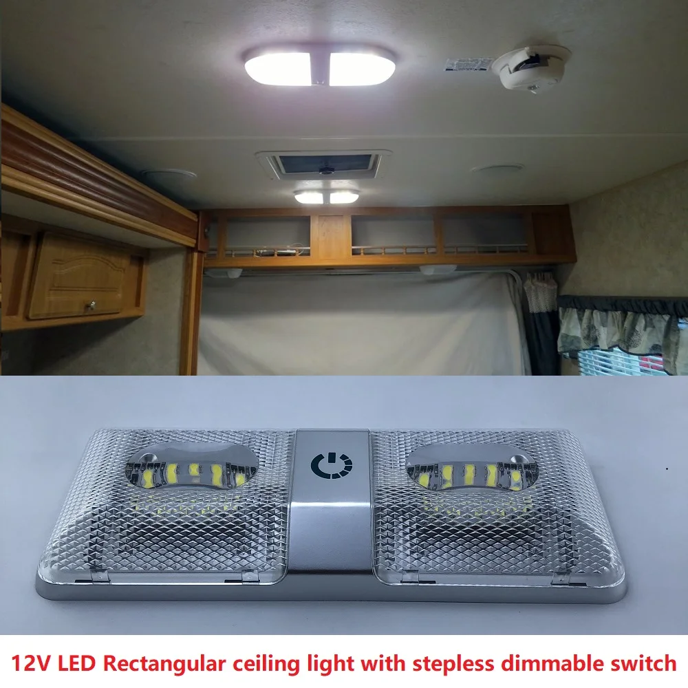 6W Dual Rectangular Ceiling Light with Touch Function Dimmer Switch 12v DC Boat/Marine Roof Lamp Interior Spotlight RVs Caravans