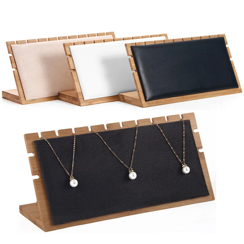 

Hot banboo Pendant Necklace Display Stand Fashion Holder PU Velvet Jewelry Display Women Shopwindow Wedding Jewelry Organizer