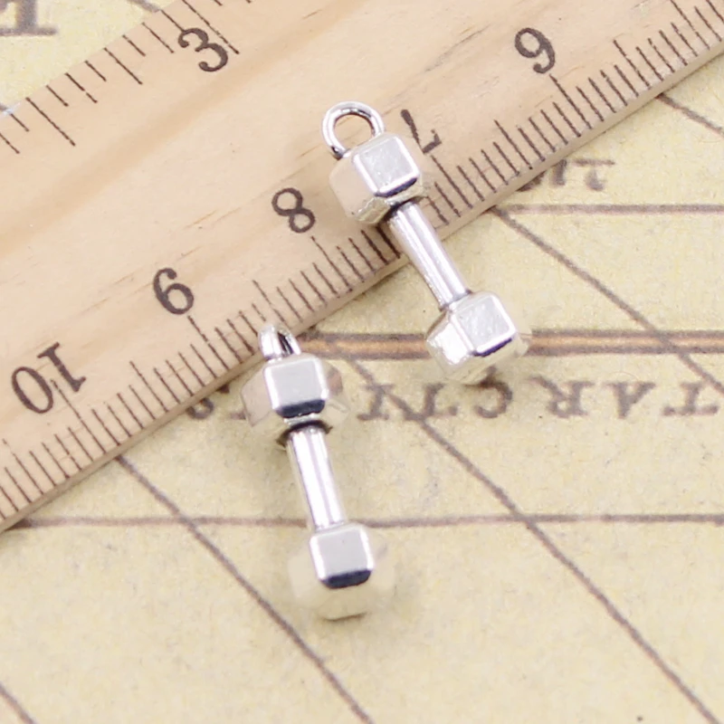 10 sztuk Charms sprzęt do ćwiczeń hantle 21x6x6mm tybetański kolor srebrny wisiorki antyczna biżuteria Making DIY Handmade Craft