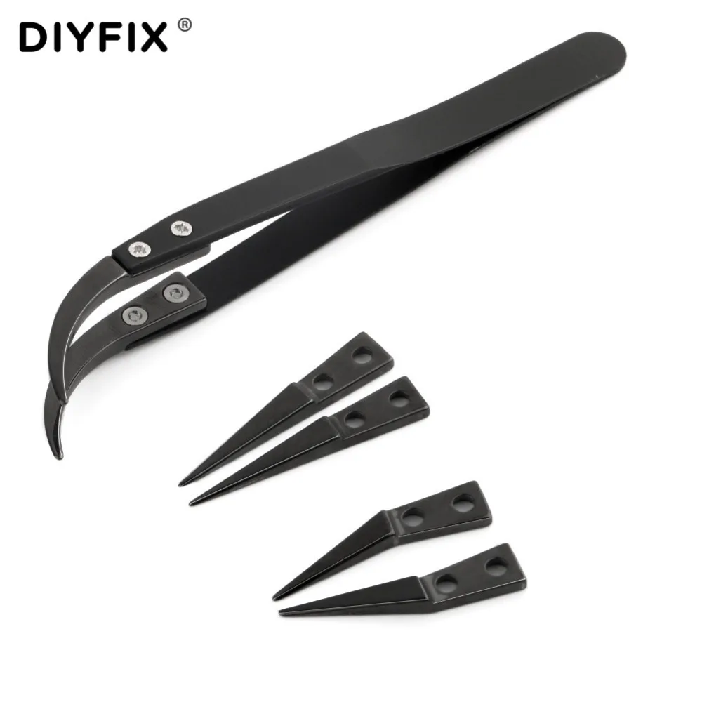 

DIYFIX Ceramic Tweezers Anti-static ESD E-Cigarette Tweezers with Curved & Straight Tip for Phone Repair BGA Work DIY Tools Set