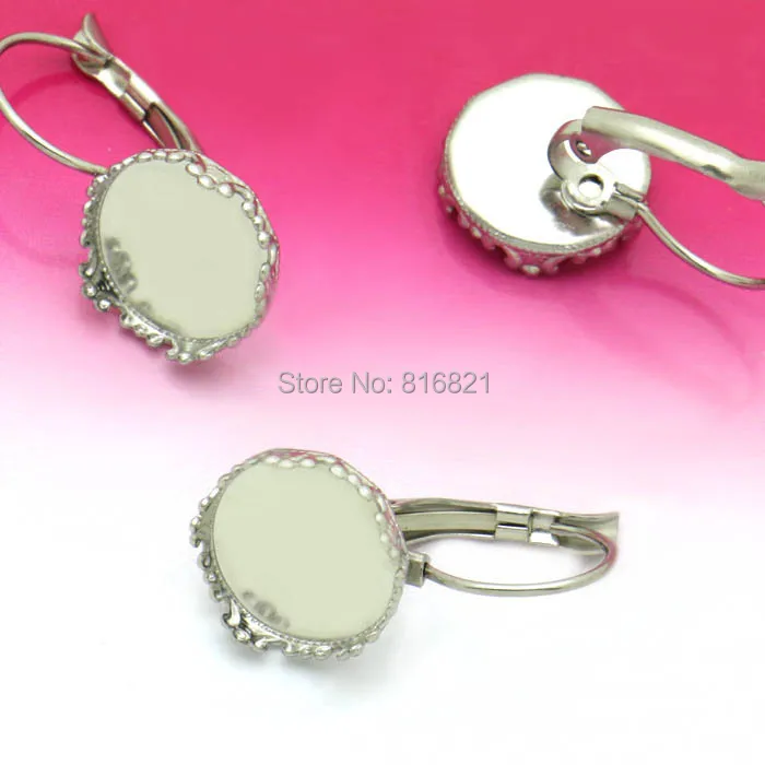 

12mm Blank Ear Clip Earrings Settings Round Crown bezel Cabochon base 316L stainless steel Wire Hook Earrings Findings