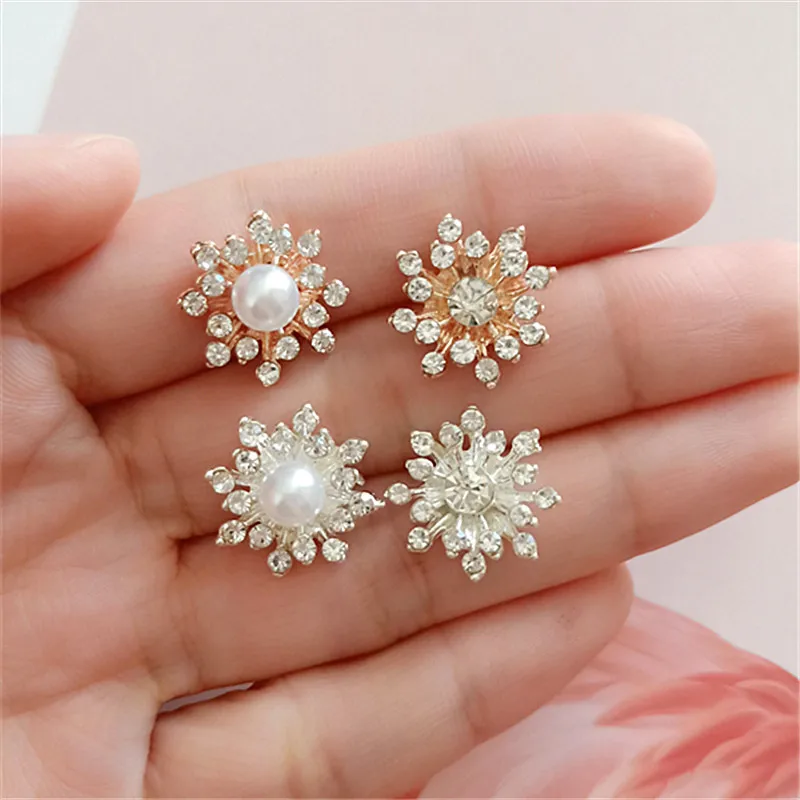 

50PCS 17mm Gold/silver color Imitation Pearl Crystal Flower charm for DIY Wedding Jewelry Pendant Jewelry Accessory Findings