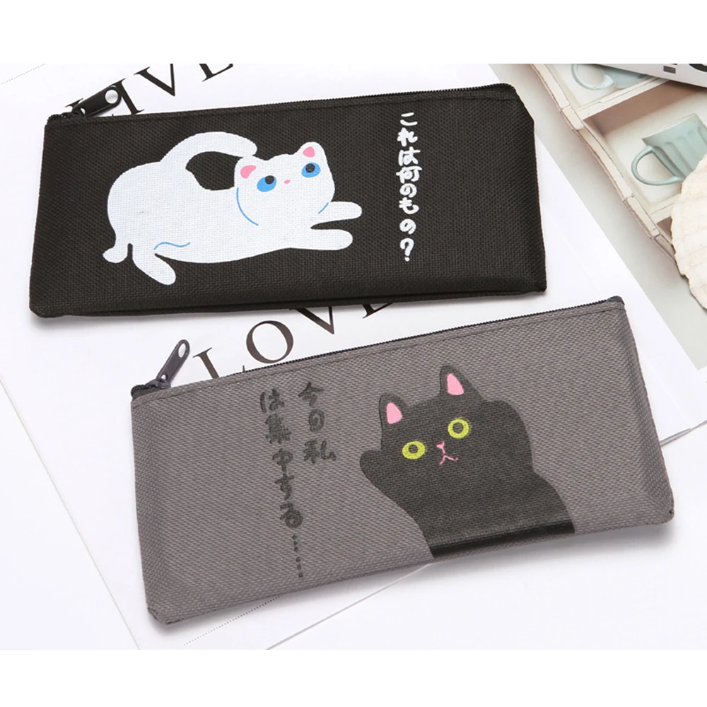 Cartoon Katze Leinwand Bleistift Fall Für Mädchen Schule Lieferungen Schreibwaren Schule Bleistift Fall Bleistift Tasche Pen Fall Nette Pencilcase