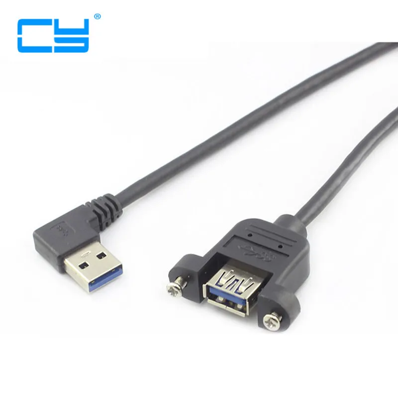 90 lewy kątowy USB 3.0 rozszerzenie męskie i żeńskie kabel z mocowanie panelu otwór na śrubę złącze blokady przewód adapterowy do komputera 25cm