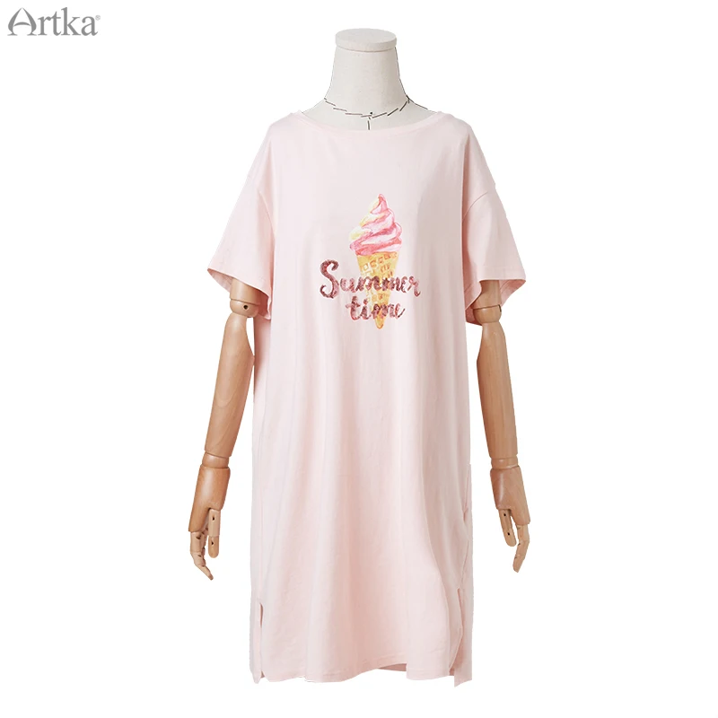 Vestido feminino manga curta artka, camiseta estampada de lantejoulas para verão 2019