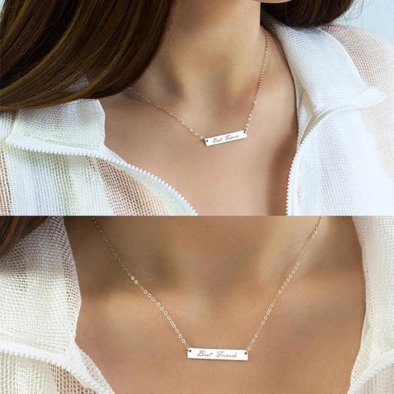Nextvance-Collier Pendentif Gravé Barre de 50mm, 3 Couleurs, Plaque Nominative Personnalisée, Colliers de la raq pour Cadeau de Bijoux Personnalisé