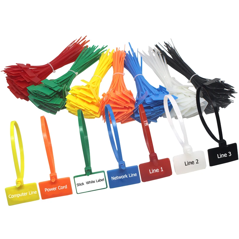 100 Stück Easy Mark 4*150mm Nylon-Kabelbinder mit Etiketten, Kunststoff-Schlaufenbinder, Markierer, Kabelkennzeichnung, Selbstverriegelnde Kabelbinder – Detail 2