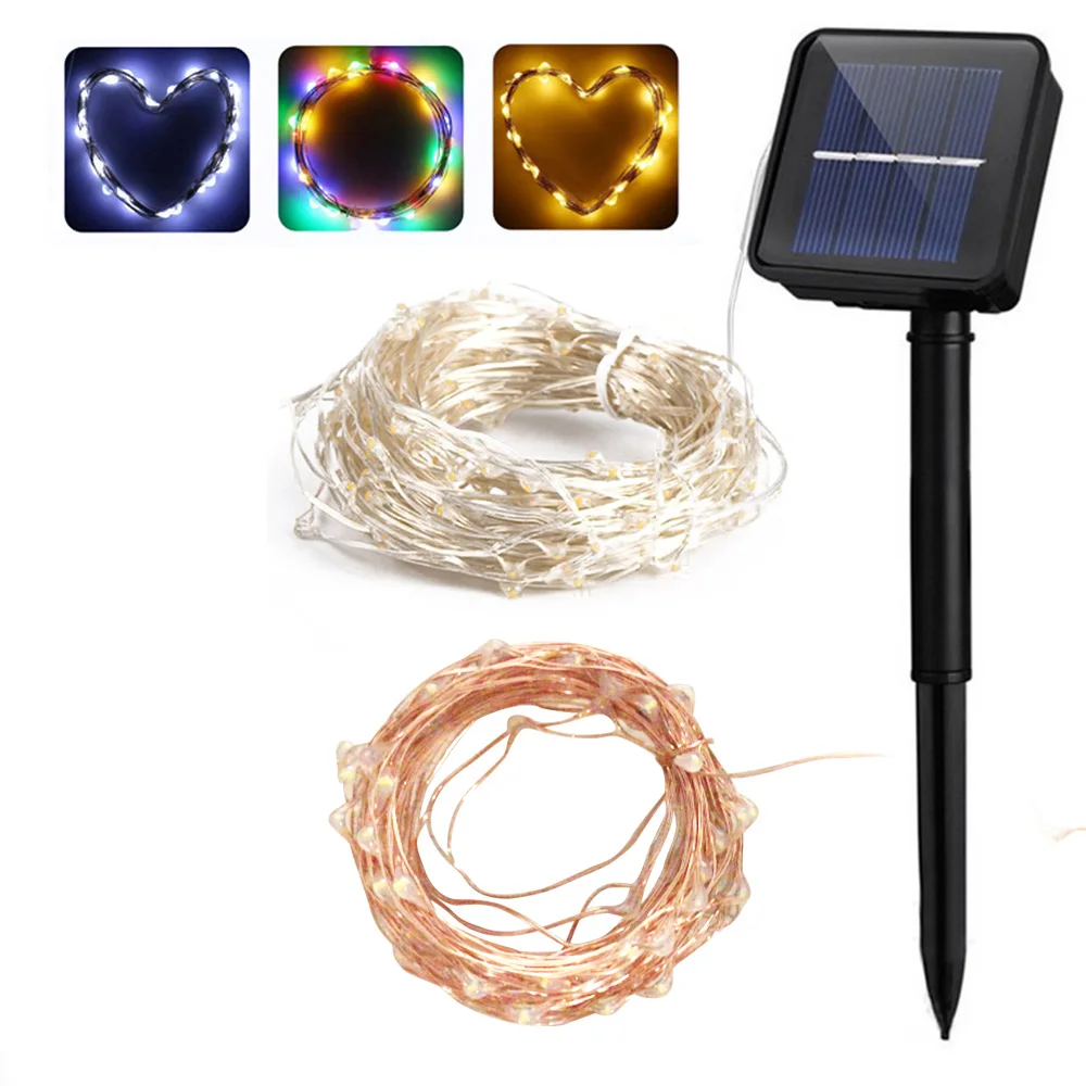 Solar Powered 2M 100 LED Copper Wire LED Strip Waterproof Starry Fairy String Light Lamp Bedroom Party Wedding Decoration Lig N2