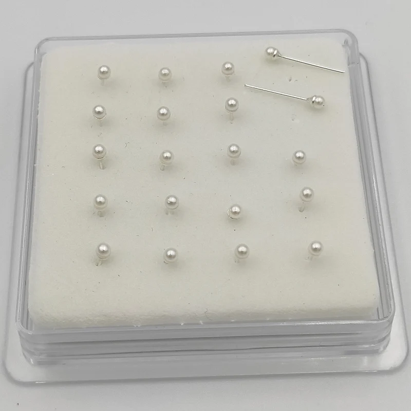 925 Sterling silver 2mm pearl nose Stud bone Tiny nostril piercing jewelry  20pcs/pack