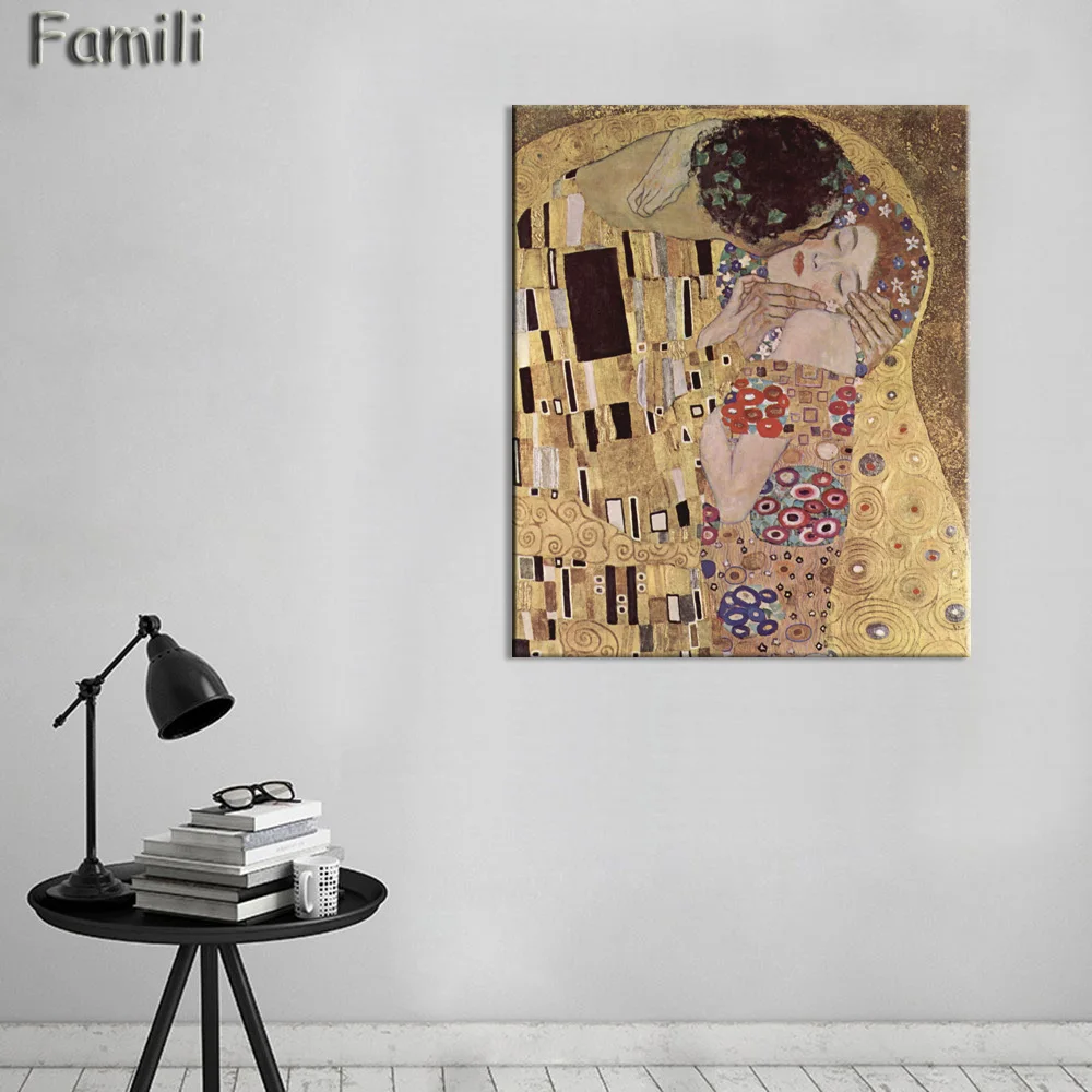 2024 Gustav Klimt Kiss Printed Painting On Canvas Wall Art Prints Picture for Living Room Home Decor Or Hotel Unframed