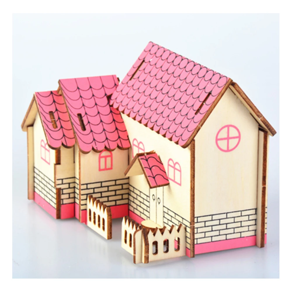 Juguetes modelo DIY, rompecabezas de madera 3D, Kits de madera de cabaña púrpura, modelo educativo, juego de rompecabezas, juguetes de ensamblaje, regalo para niños y adultos P5