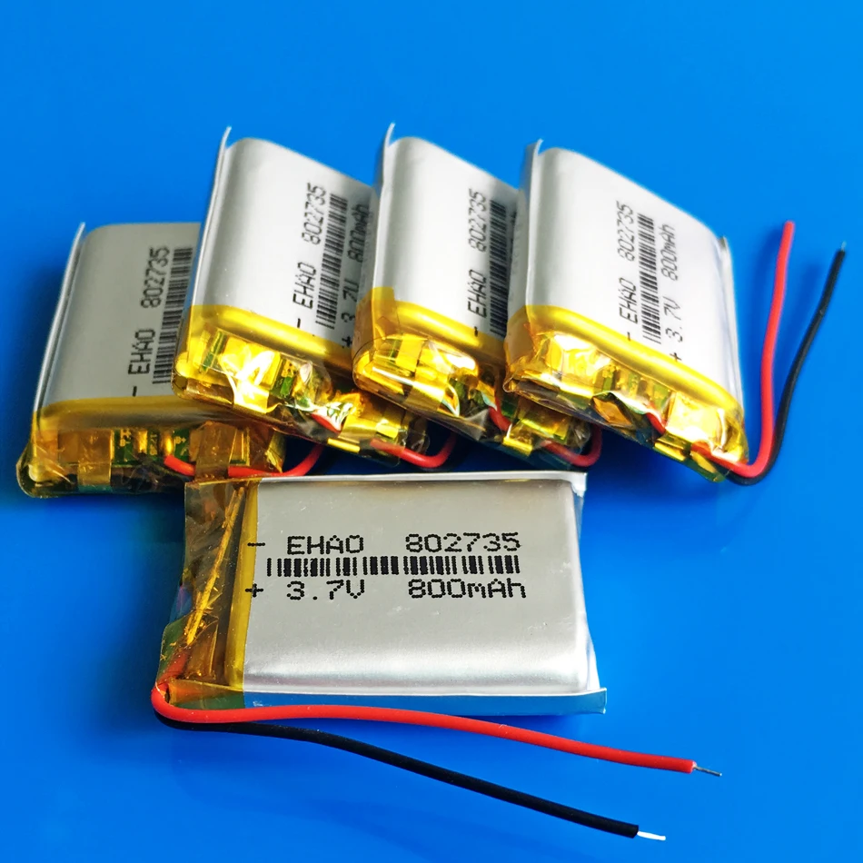 5 pcs 3.7V 800mAh batteria ai polimeri di litio Lipo ricaricabile 802735 per registratore GPS altoparlante massaggiatore fotocamera orologi intelligenti MP3