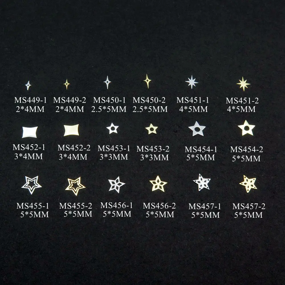 100pcs/bag Silver/Gold Star Cross-Star Double Star non-adhesive Soft Metal Sticker Nail Art Decoration Acrylic Deco