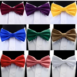 GUSLESON Silk Solid Pre-tied Bow Tie for Men Purple Black Yellow Double Fold Bow ties Waterproof Wedding Business Bowtie