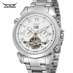 Jaragar Top Brand Aviator Series Silver Full Stainless Steel Toubillion Design Scale Dial Men Luxury Automatic Army Sports Watch