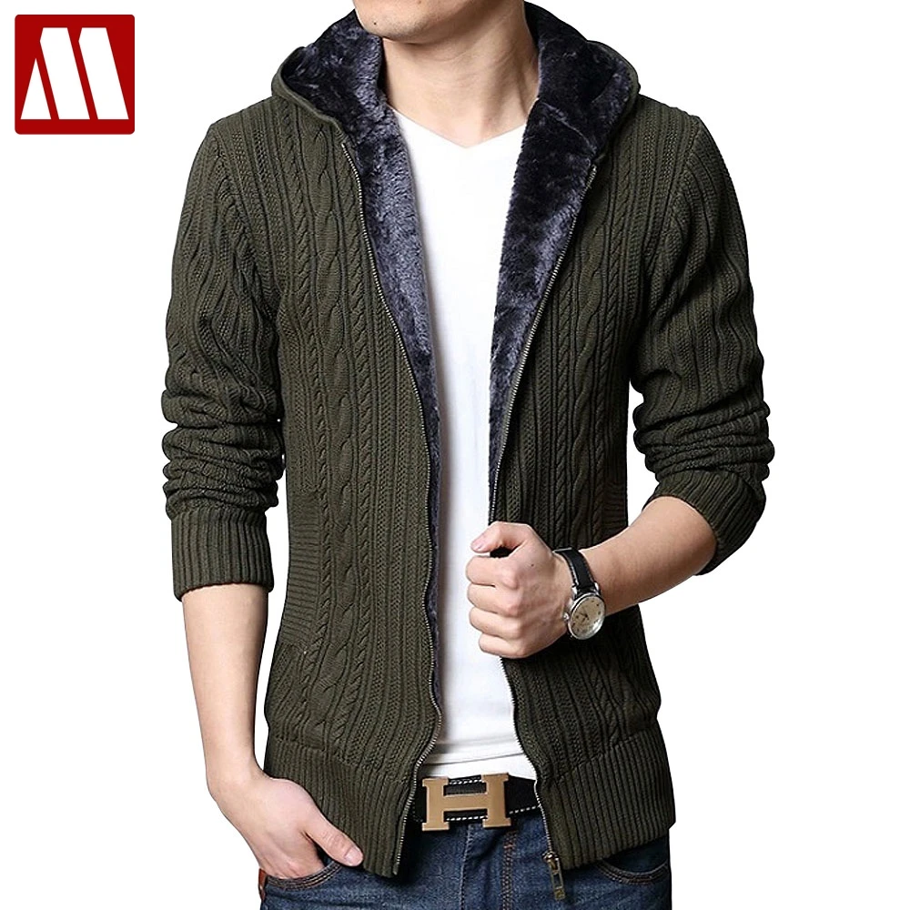 Jacket Men 2022 Winter Thick Velvet Cotton Hooded Sweatercoat Fur Jackets Mens Padded Knitted Casual Sweater Male Cardigan Coats